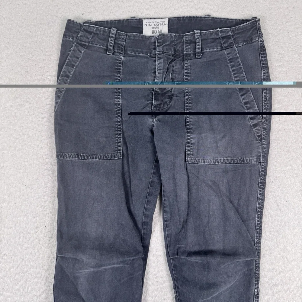 Nili Lotan Cropped Military Pant Size 2 Utility Jogger Black Faded Zip Ankle USA